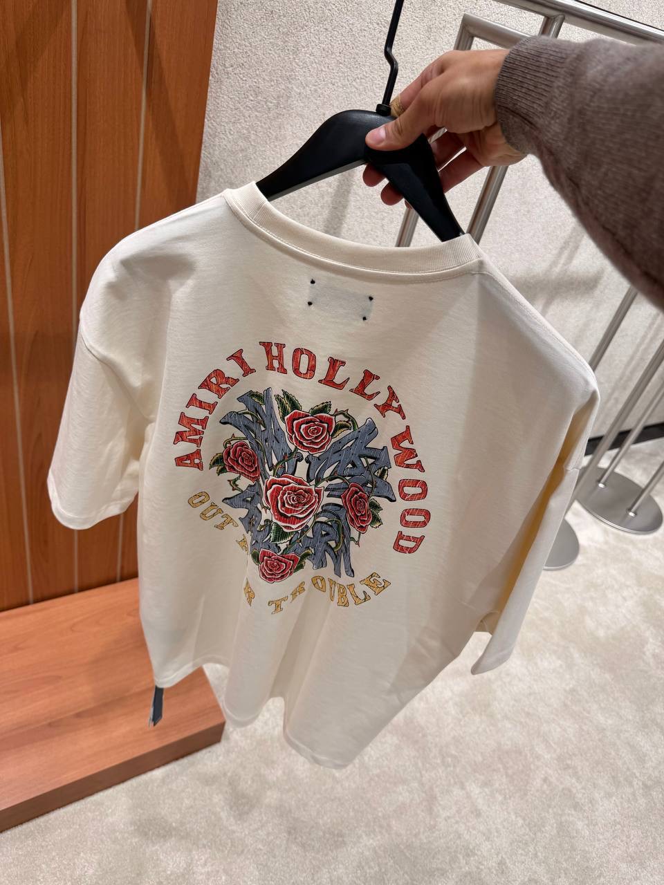 Beige Amiri crystal out for trouble cotton tee - Image 2