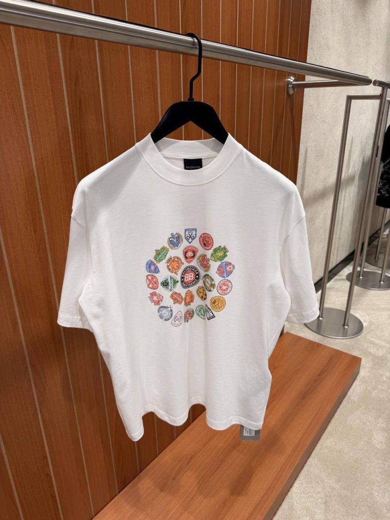 White Balenciaga Spiral Crest graphic print cotton tee