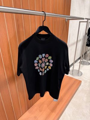 Black Balenciaga Spiral Crest graphic print cotton tee