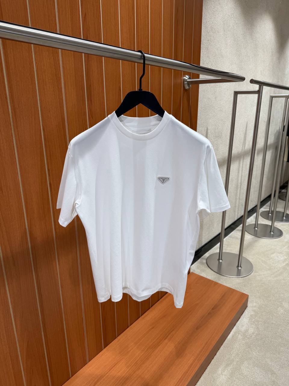White prada logo tone cotton relaxed tee