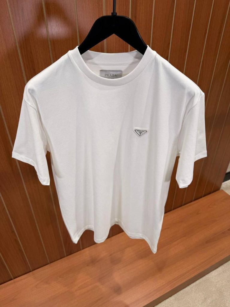 White prada logo tone cotton relaxed tee