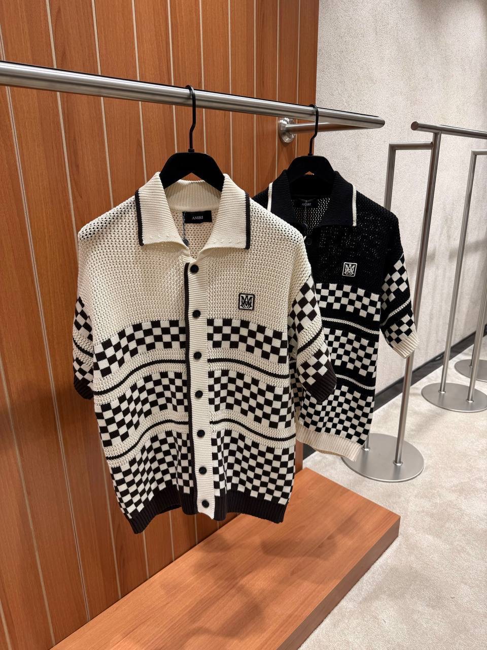 Beige Amiri Checkered mesh polo cotton tee - Image 12