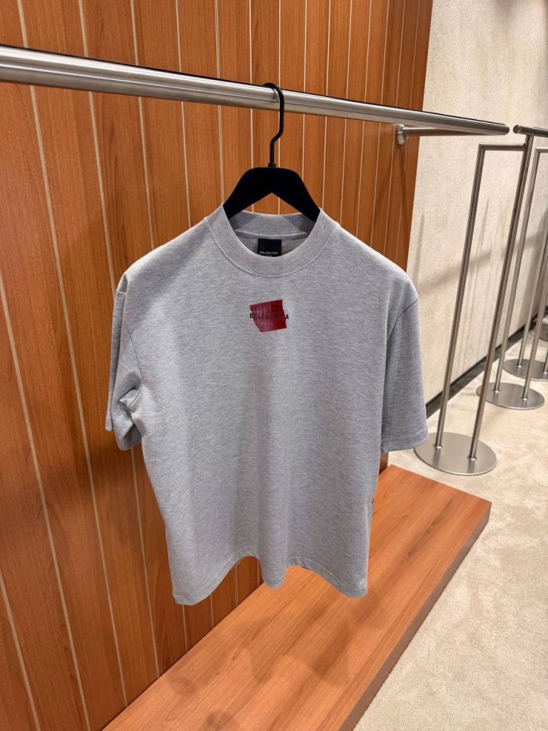 Gray Balenciaga taped logo cotton tee