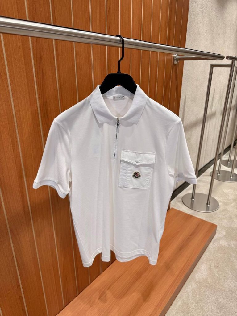 White Moncler piqué-weave pocket cotton polo shirt
