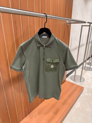 Green Moncler piqué-weave pocket cotton polo shirt