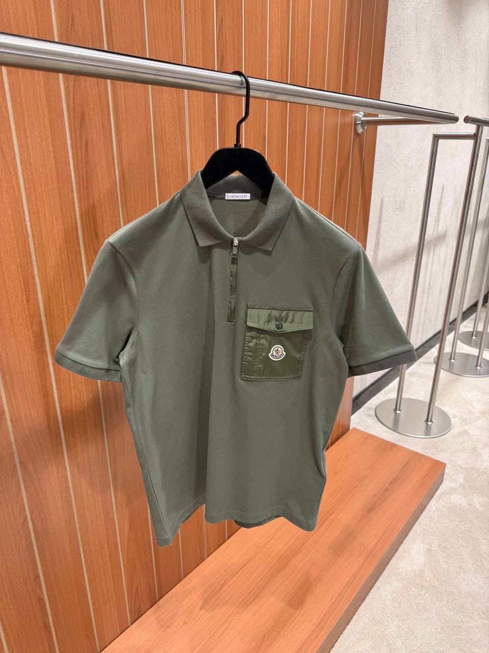 Green Moncler piqué-weave pocket cotton polo shirt