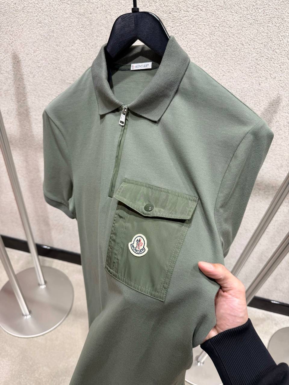 Green Moncler piqué-weave pocket cotton polo shirt - Image 2