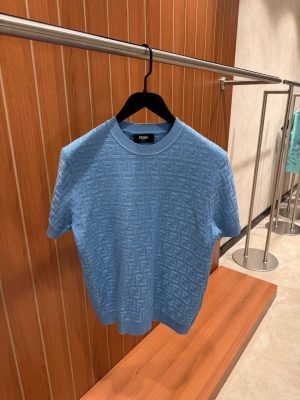 Light Blue Fendi FF pullover cotton tee
