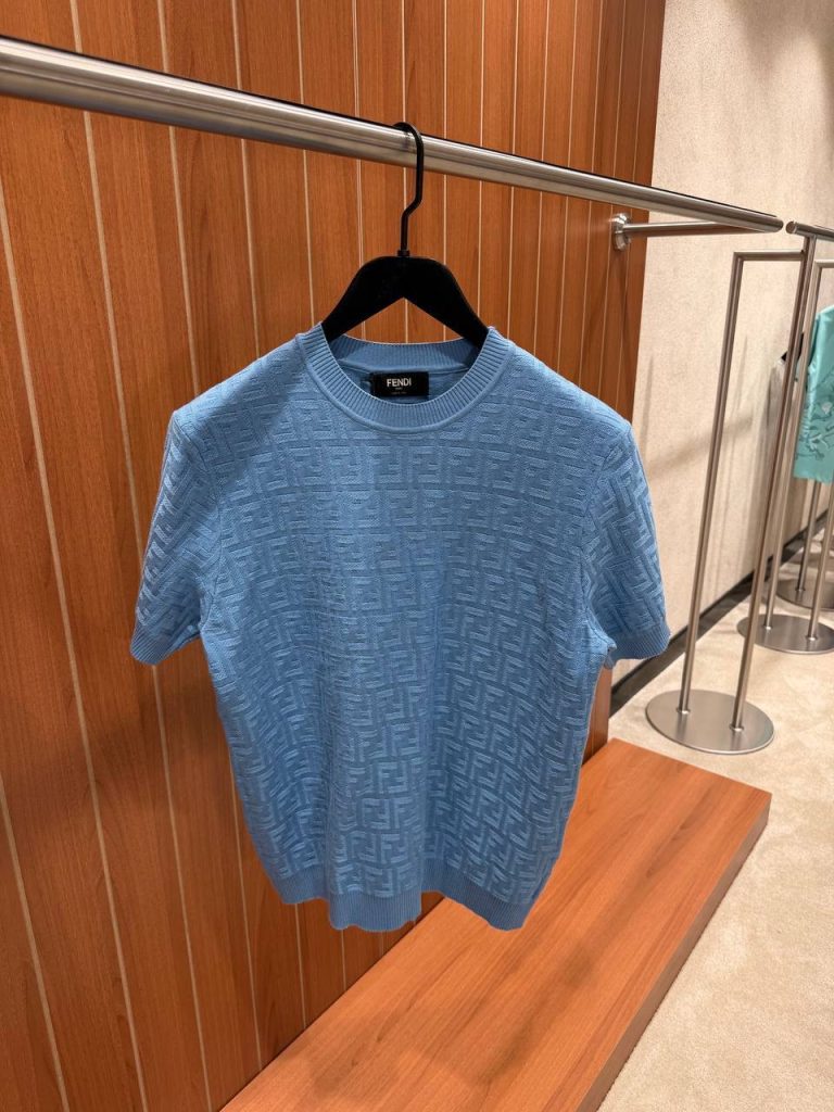 Light Blue Fendi FF pullover cotton tee