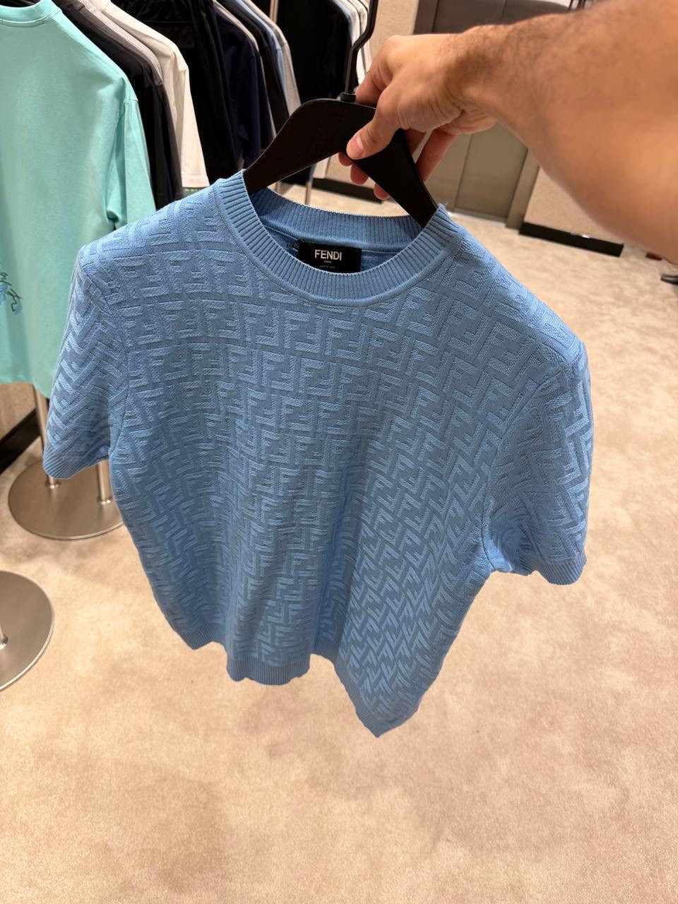 Light Blue Fendi FF pullover cotton tee - Image 2