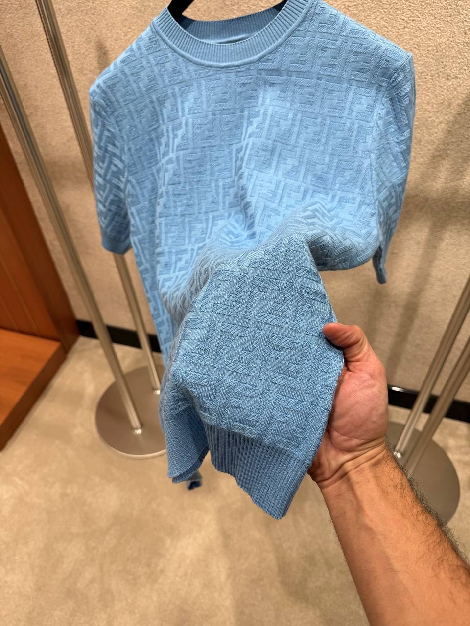 Light Blue Fendi FF pullover cotton tee - Image 5