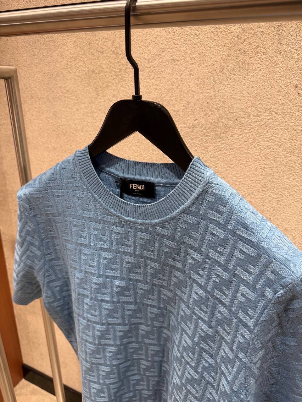Light Blue Fendi FF pullover cotton tee - Image 6