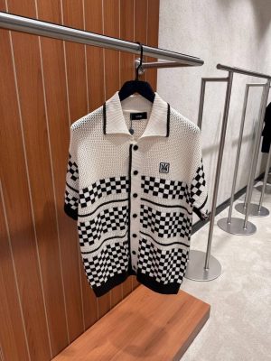 Beige Amiri Checkered mesh polo cotton tee