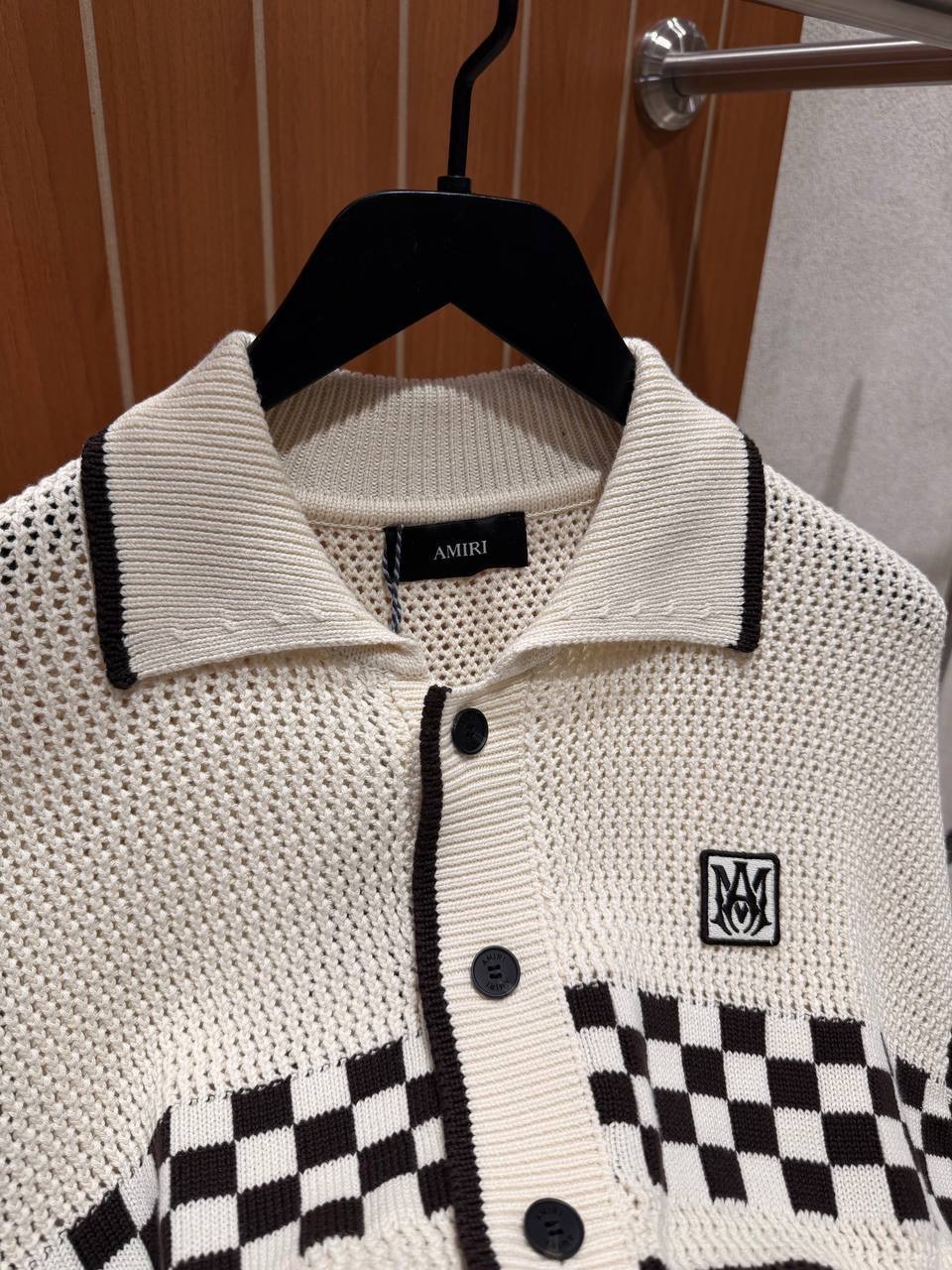 Beige Amiri Checkered mesh polo cotton tee - Image 2