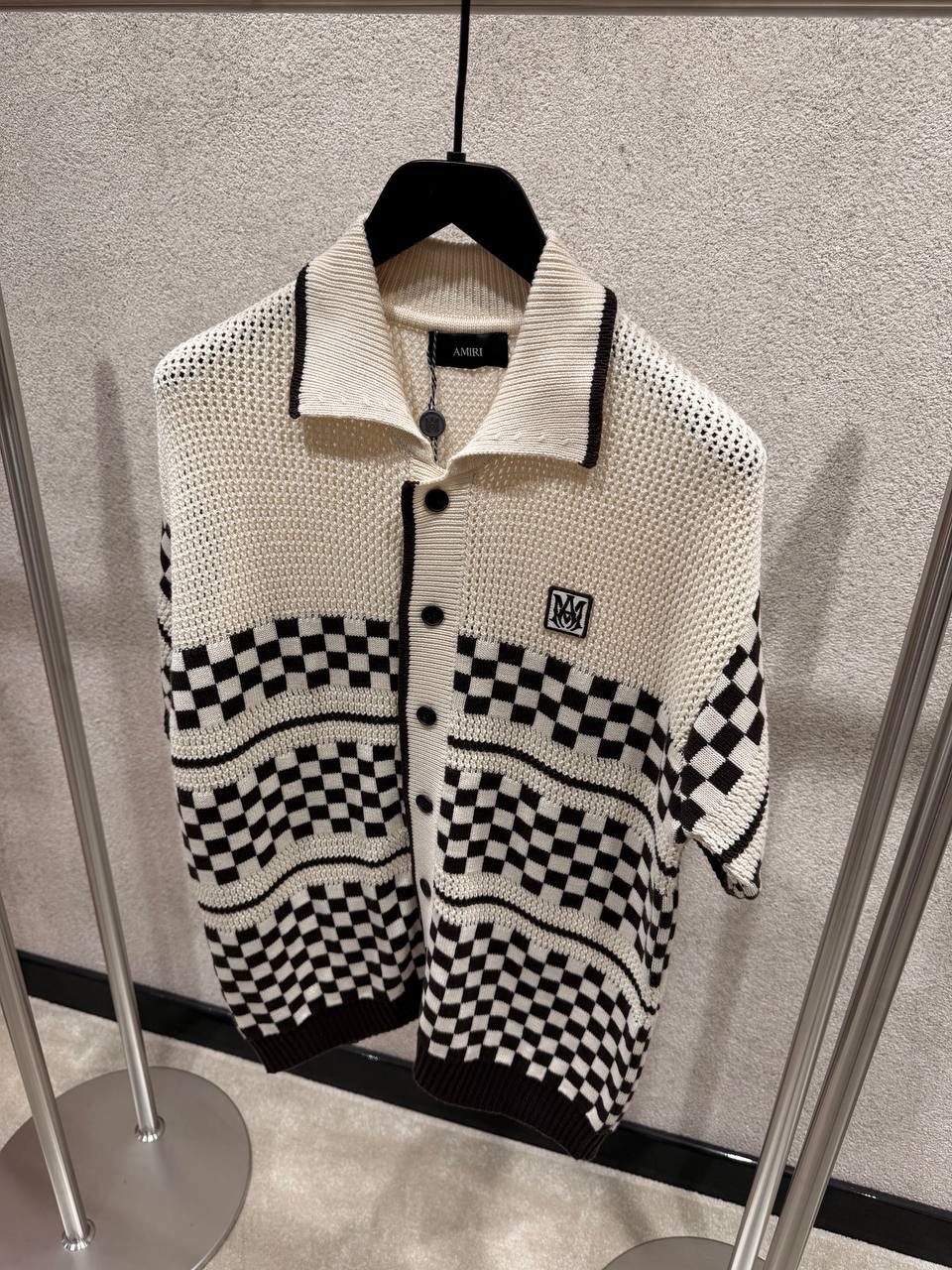 Beige Amiri Checkered mesh polo cotton tee - Image 7