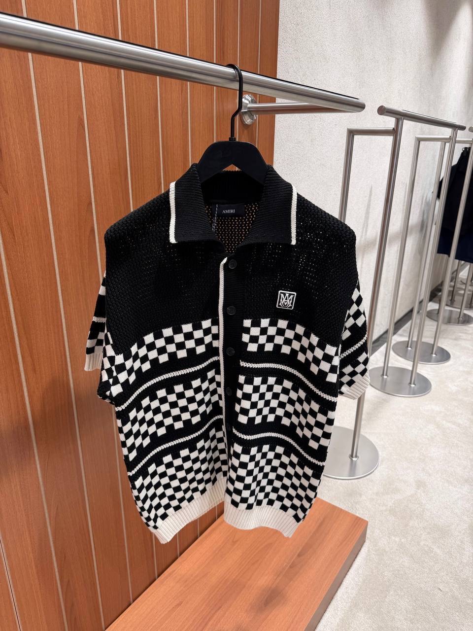 Black Amiri Checkered mesh polo cotton tee