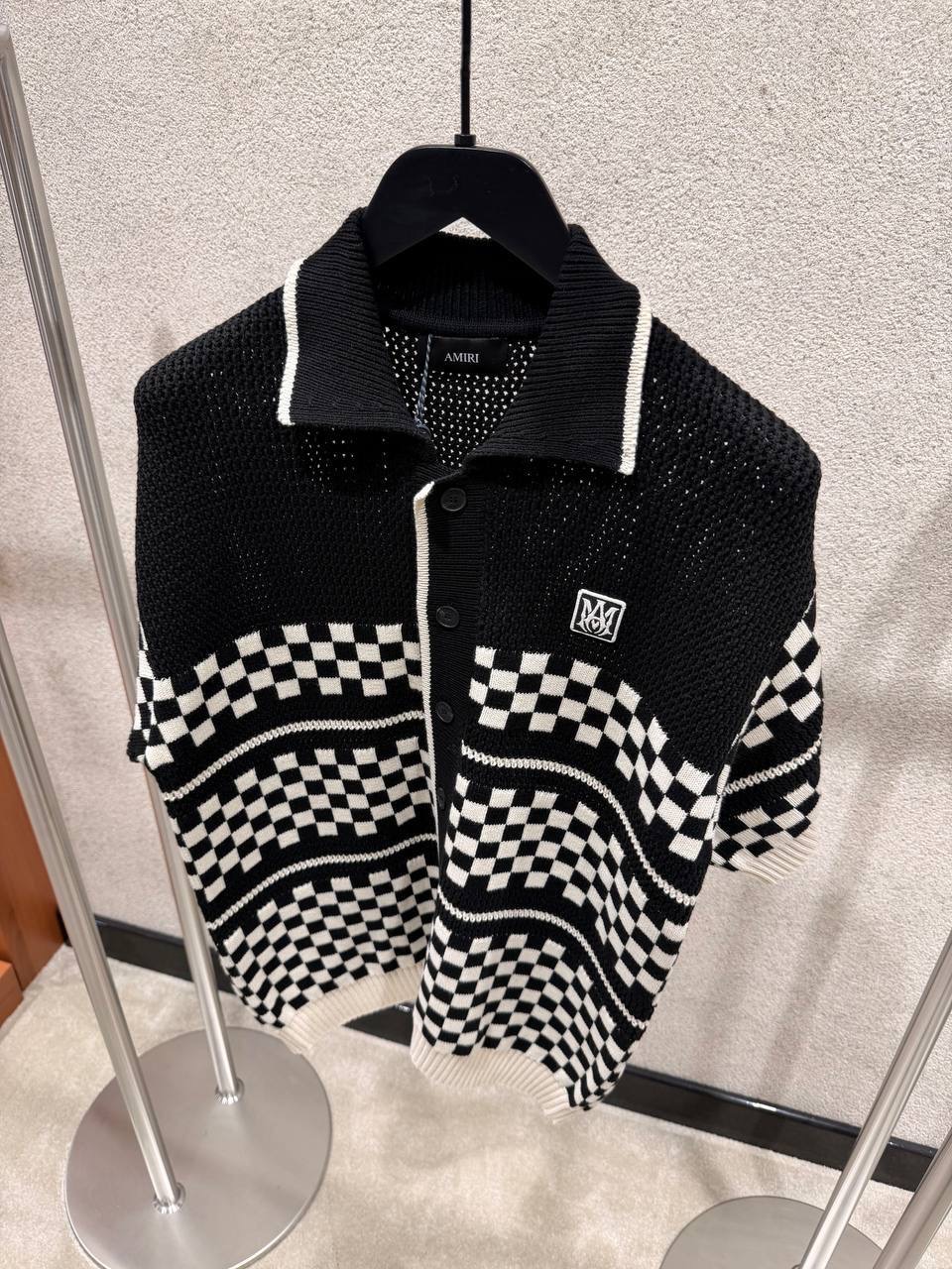 Black Amiri Checkered mesh polo cotton tee - Image 2