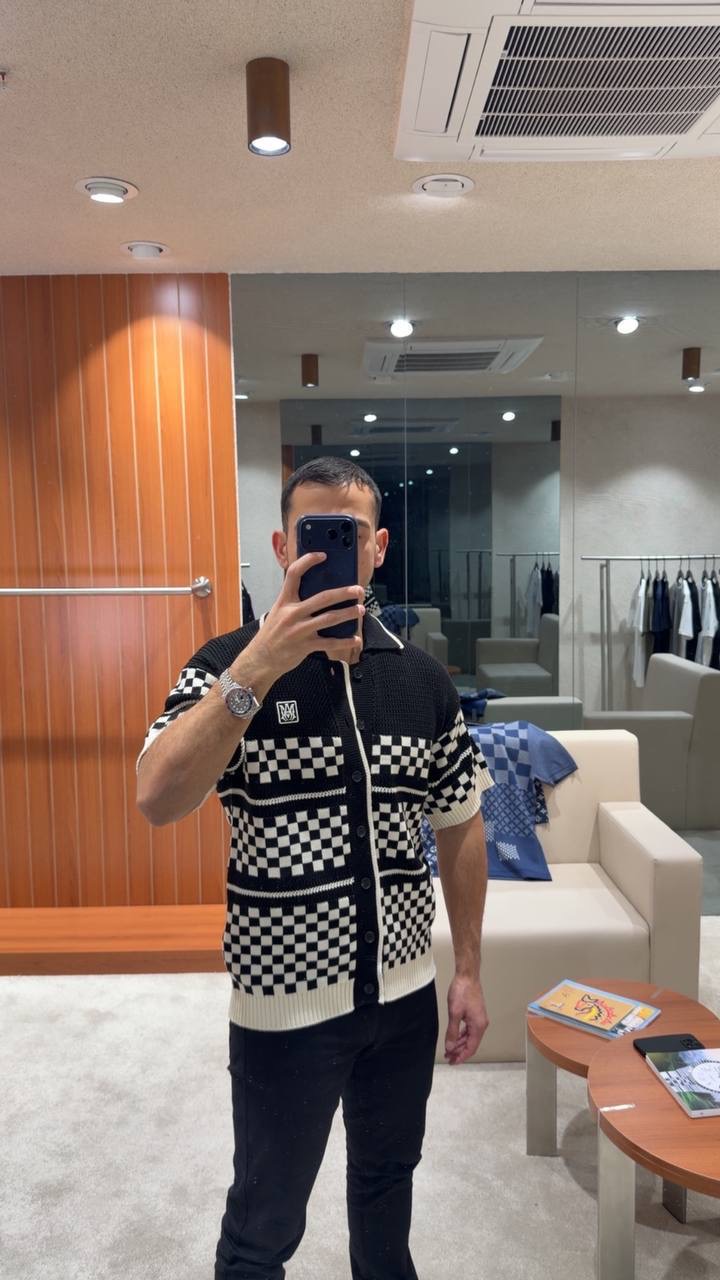 Black Amiri Checkered mesh polo cotton tee - Image 4