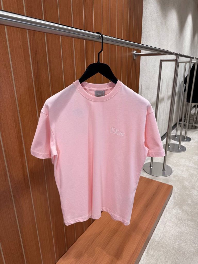 Pink Dior embroidery cotton jersey T-shirt