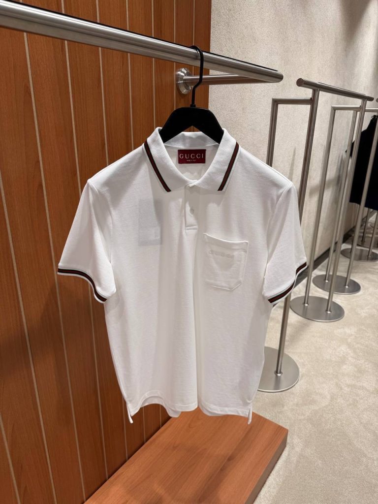 White Gucci piquet polo embroidery cotton tee