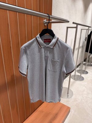 Gray Gucci piquet polo embroidery cotton tee