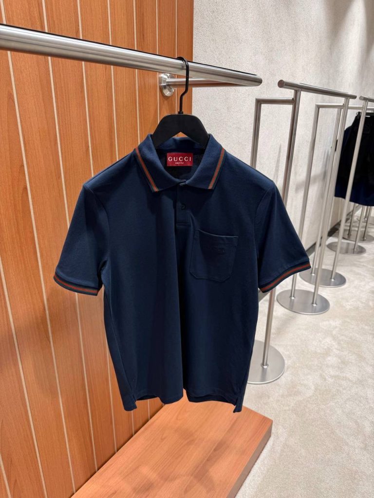 Navy Gucci piquet polo embroidery cotton tee