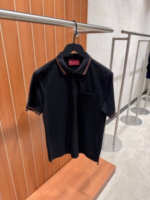 Black Gucci piquet polo embroidery cotton tee