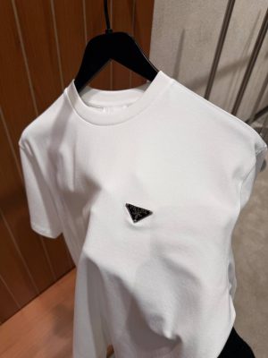 White prada signature enamel triangle logo plaque cotton tee