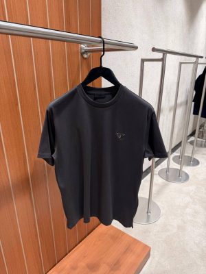 Smoked prada signature enamel triangle logo plaque cotton tee
