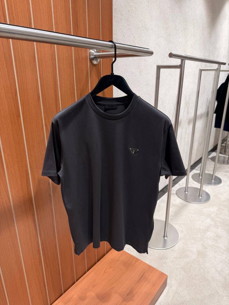 Smoked prada signature enamel triangle logo plaque cotton tee