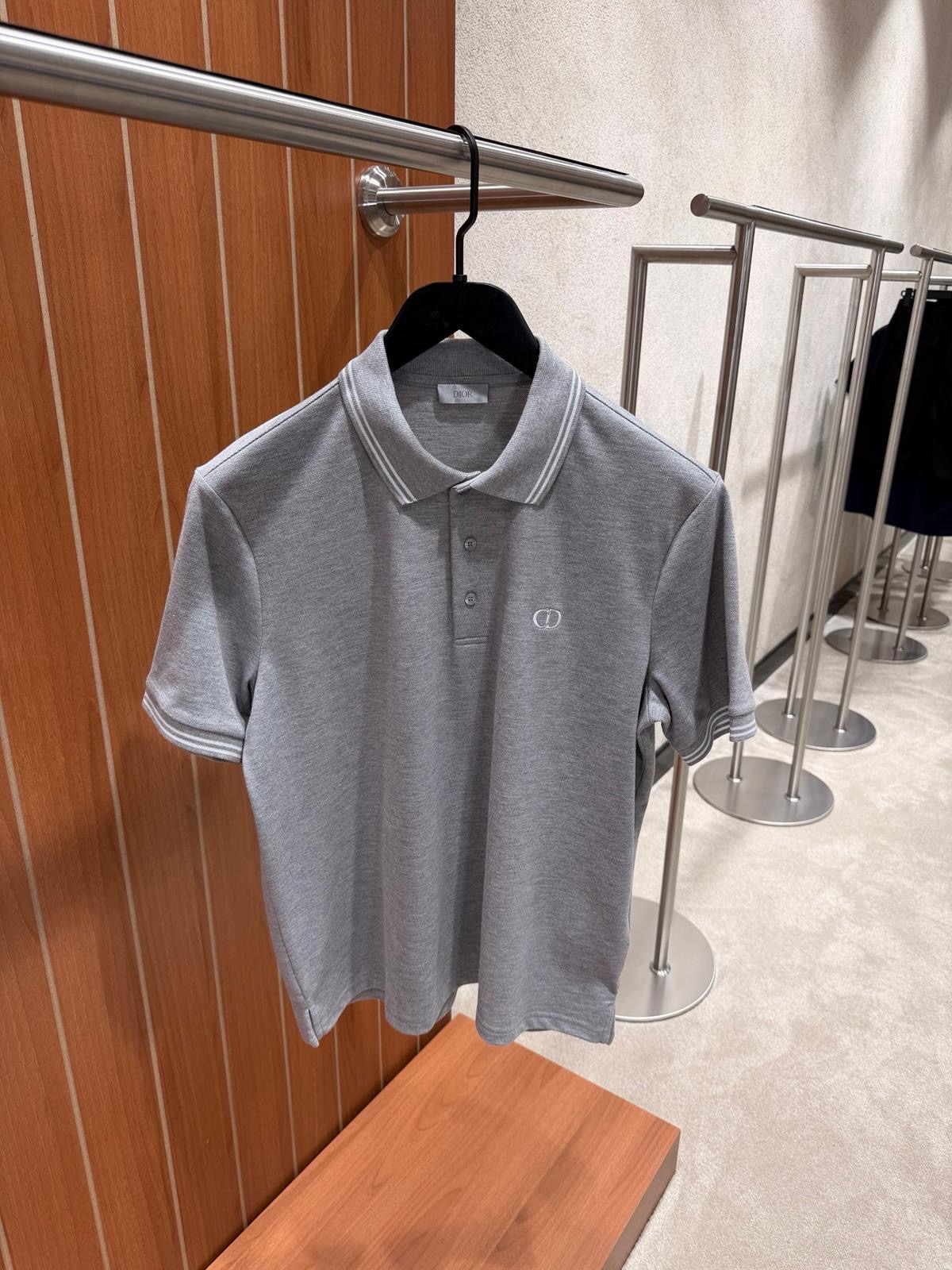 Gray Dior CD Icon logo-embroidered cotton pique polo tee