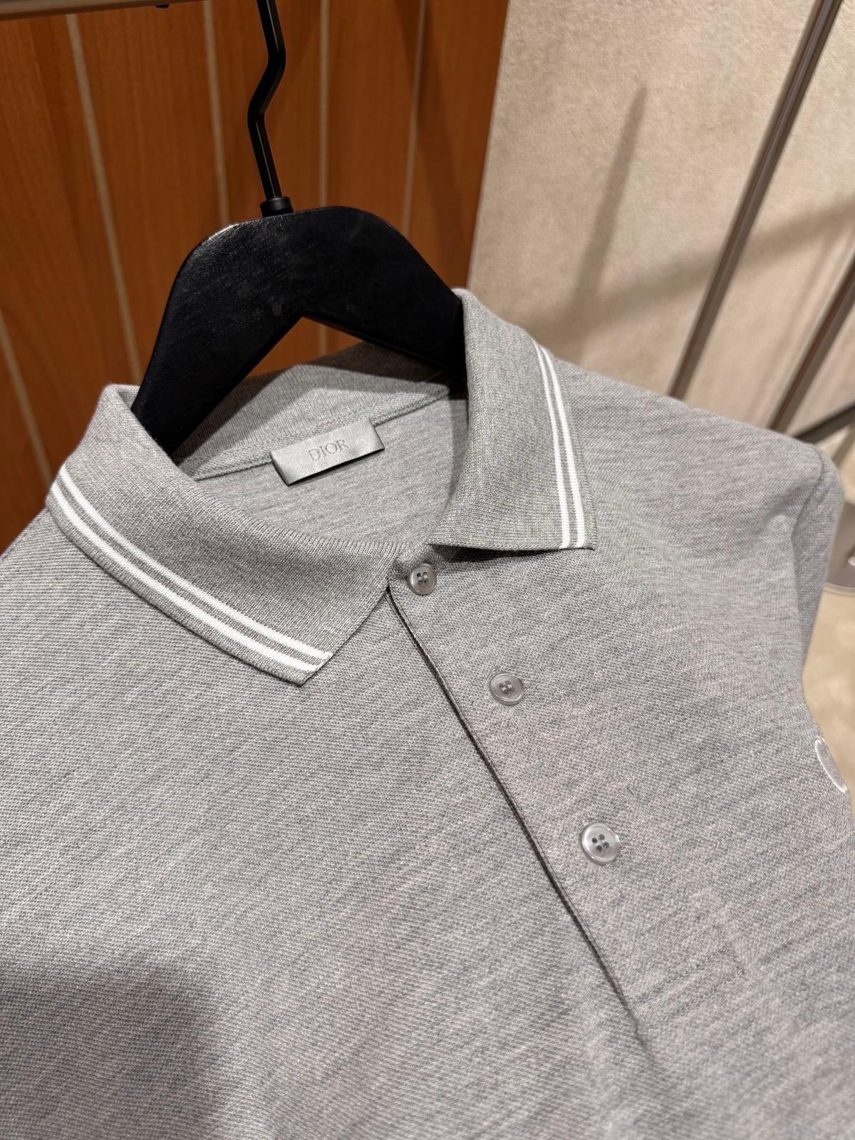 Gray Dior CD Icon logo-embroidered cotton pique polo tee - Image 3