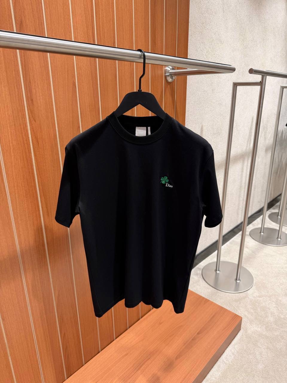 Black Dior embroidered Clover motifs cotton tee