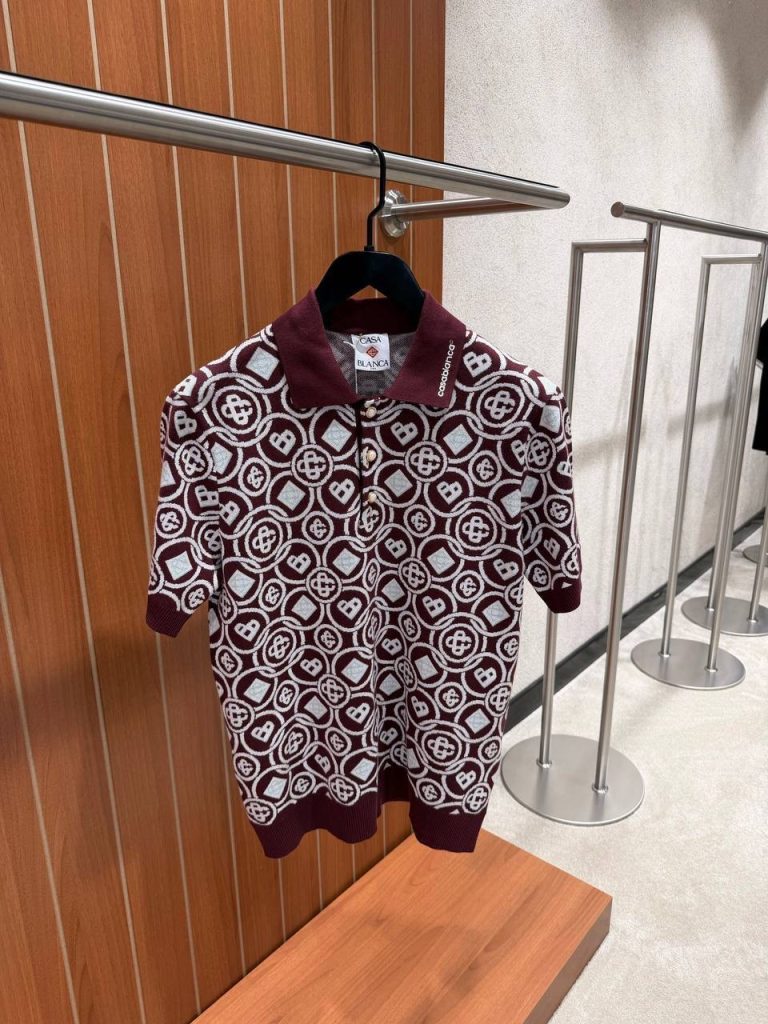 Burgundy Casablanca Men's Monogram Knit Polo T-shirt