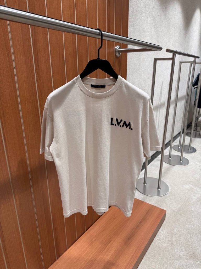 White LV LVM embroidered signature cotton tee