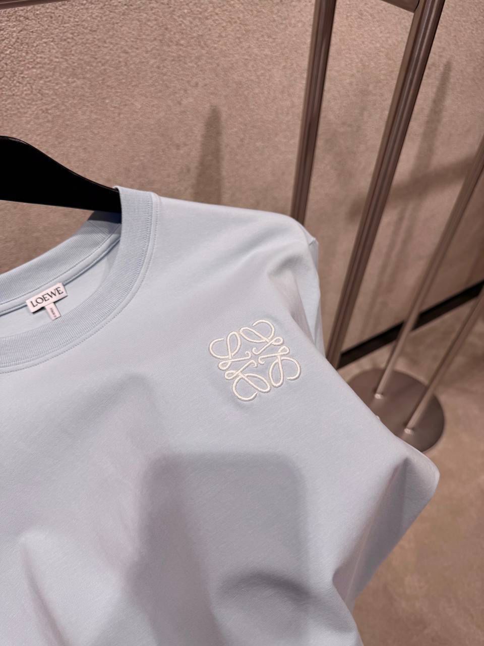 Sky-blue loewe embroidered logo cotton tee - Image 2