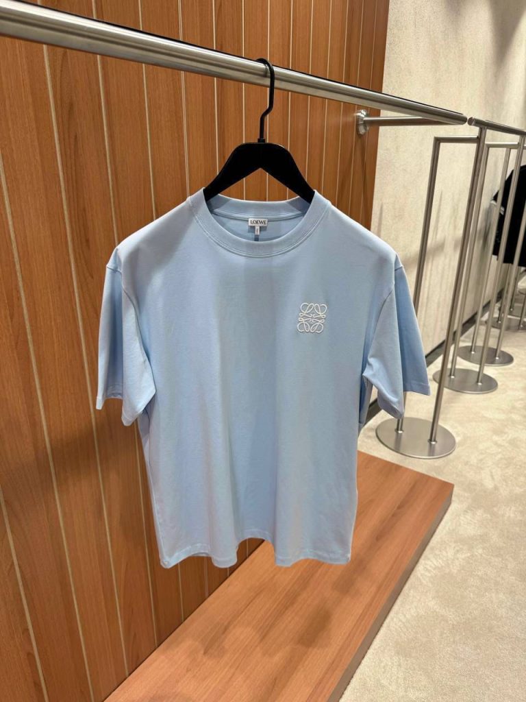 Sky-blue loewe embroidered logo cotton tee