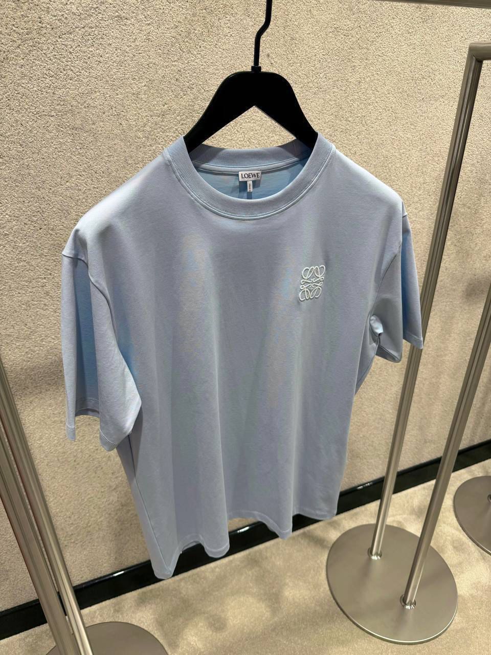 Sky-blue loewe embroidered logo cotton tee - Image 3