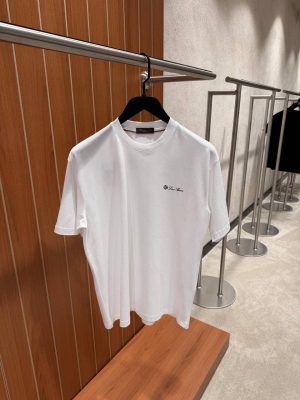 White loro piana logo emblem cotton tee