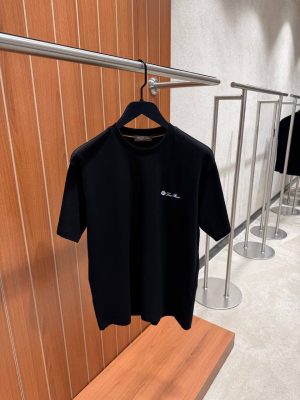 Black loro piana logo emblem cotton tee
