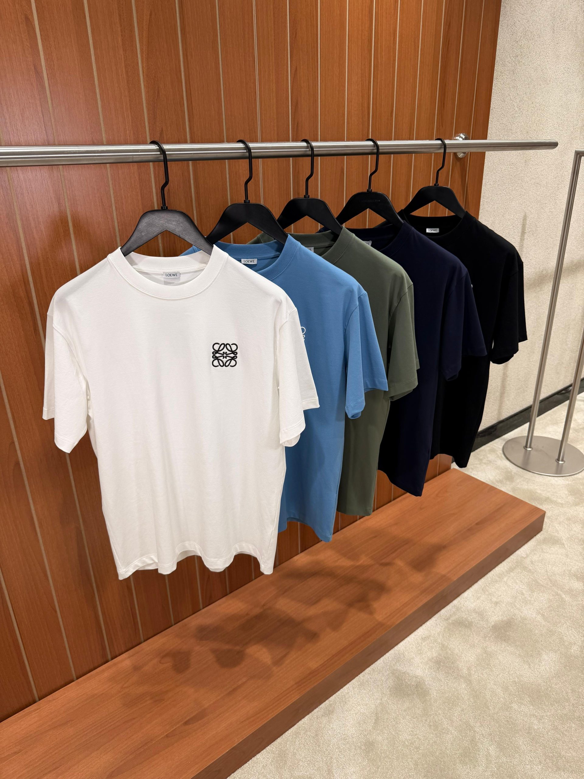 Sky-blue loewe embroidered logo cotton tee - Image 4