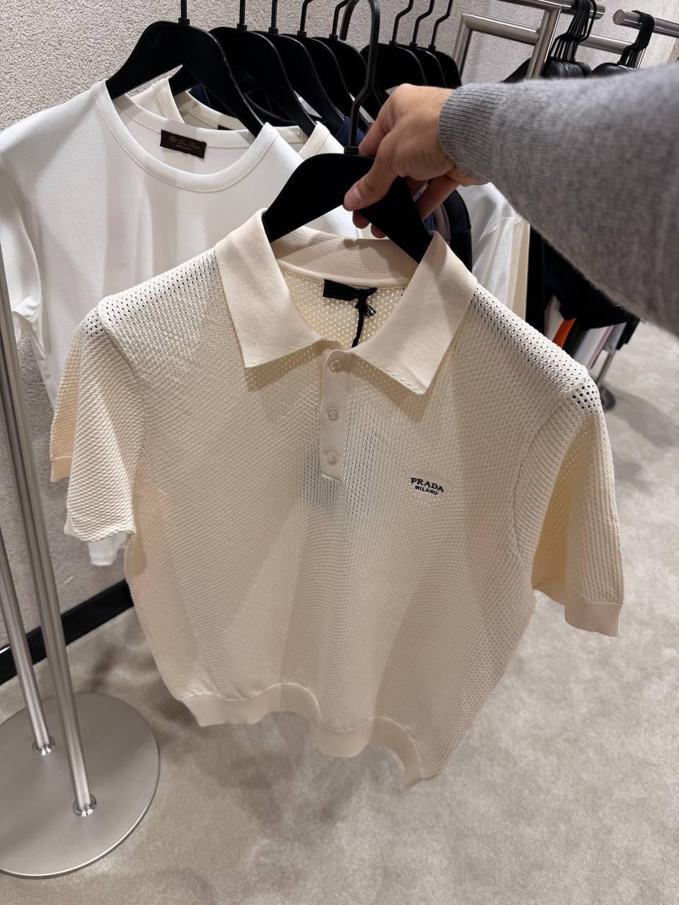 Beige Prada perforated polo shirt - Image 2