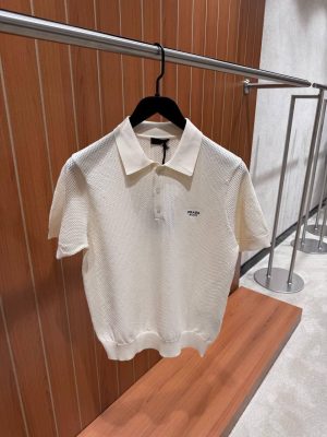 Beige Prada perforated polo shirt