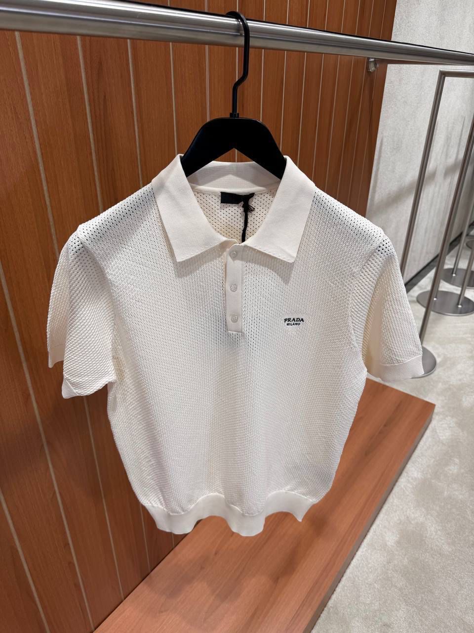 Beige Prada perforated polo shirt - Image 3