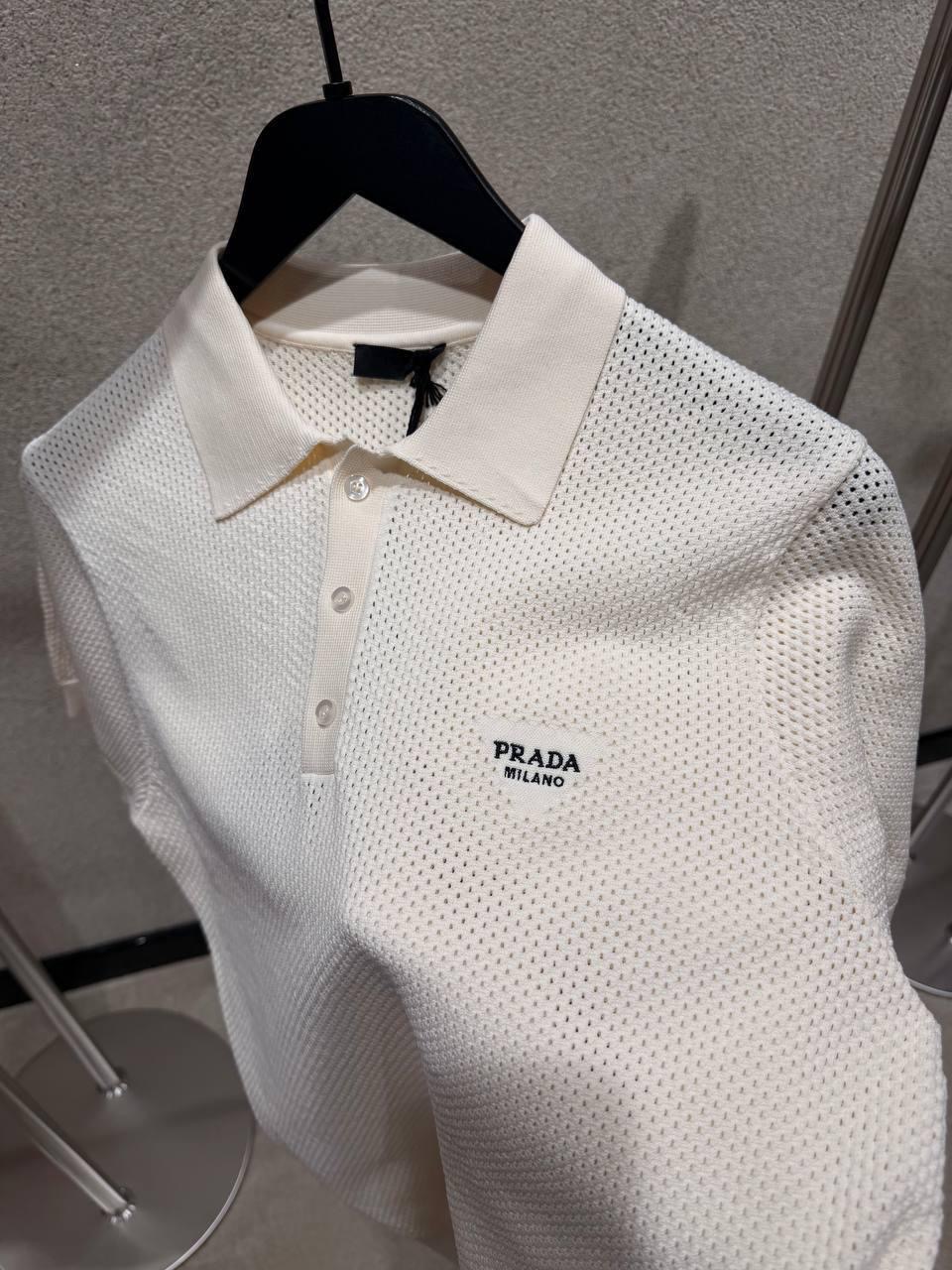Beige Prada perforated polo shirt - Image 4