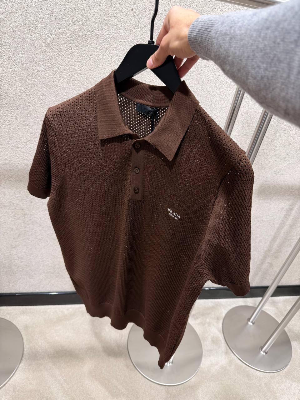 Brown Prada perforated polo shirt - Image 2