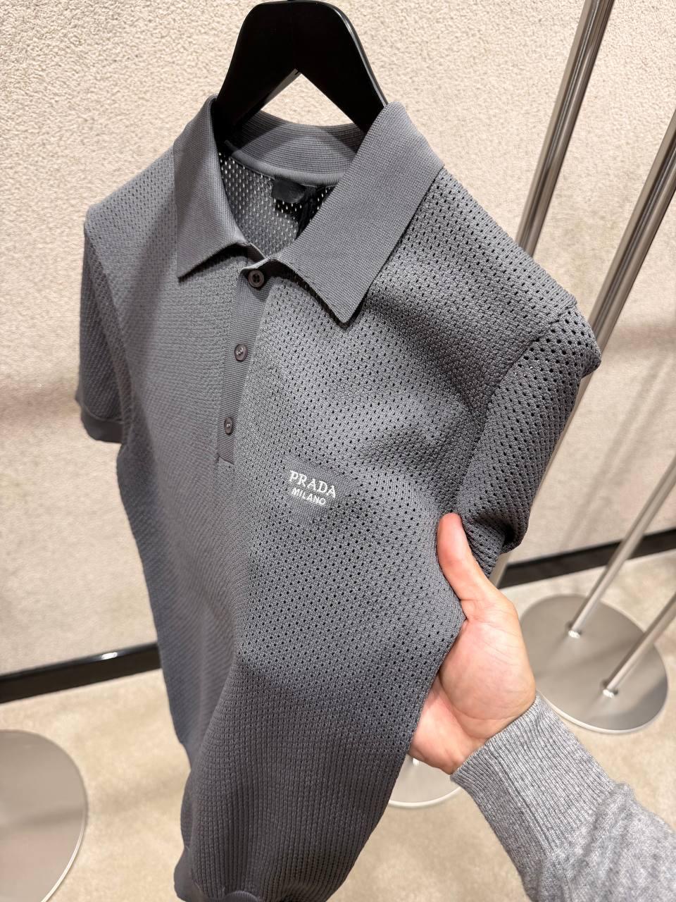 Gray Prada perforated polo shirt - Image 3