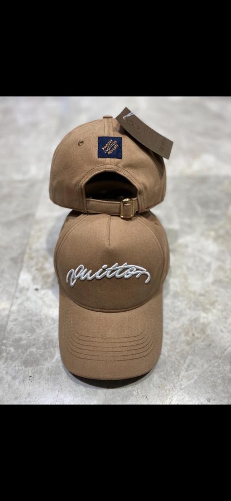 Beige LV Signature script embroidery Cap