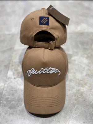 Beige LV Signature script embroidery Cap