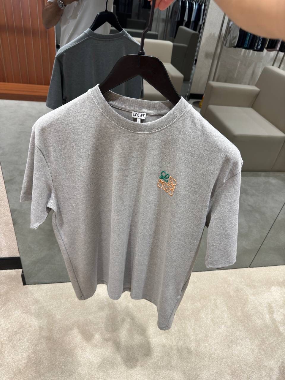 Light Gray loewe embroidered logo cotton tee - Image 3